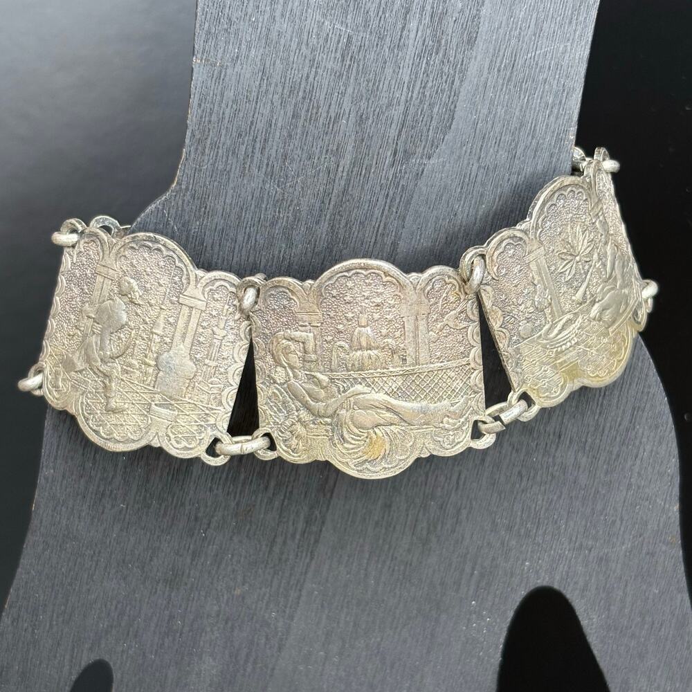Vintage Arabian Nights Bracelet Panel Bracelet with Different Scenes 7.75"